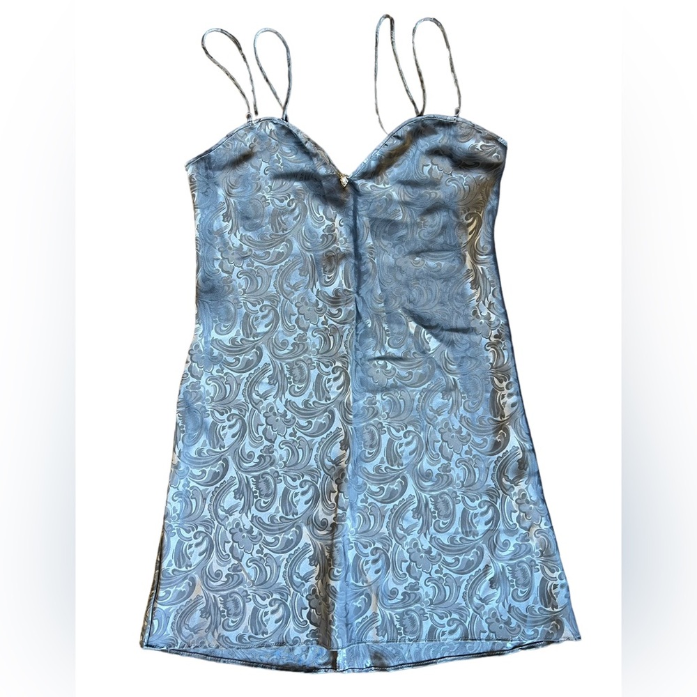 Vintage Silver Slip Dress Colesce Collection Lingerie Made In USA Size M Paisley